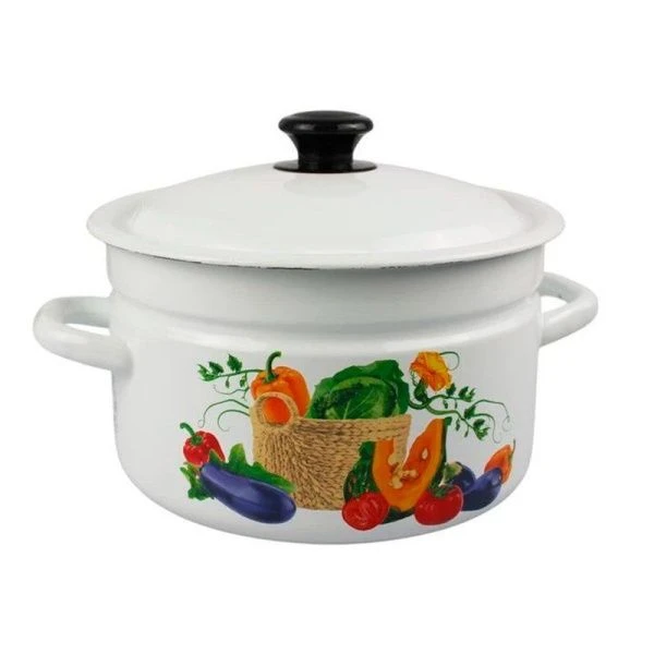 Кастрюля 6л эмаль СОЧНЫЕ ОВОЩИ борт. белая с рис. цилиндрическая 41804-182/6-У (4)