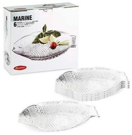 Тарелки мелкие набор 7шт стекло МАРИНА (6 тарелок + 1 блюдо, для рыбы) (2)