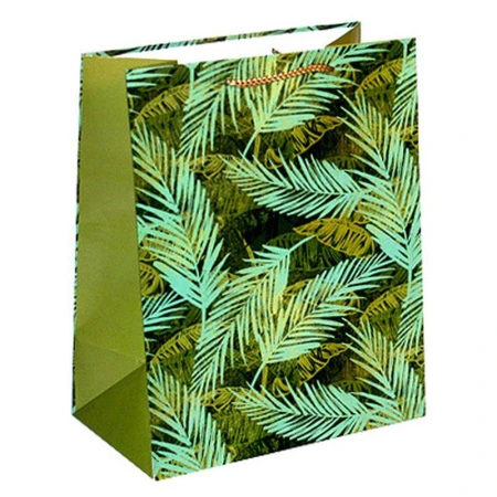 Пакет бумажный 26*32*15см вертикальный матовый Листья папоротника (12/144)