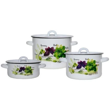 Набор посуды 3пр 2/3/4л эмаль БАЗИЛИК белый цилиндрический 4-324/4 (1) Набор посуды 3пр 2/3/4л эмаль БАЗИЛИК белый цилиндрический 4-324/4 (1)