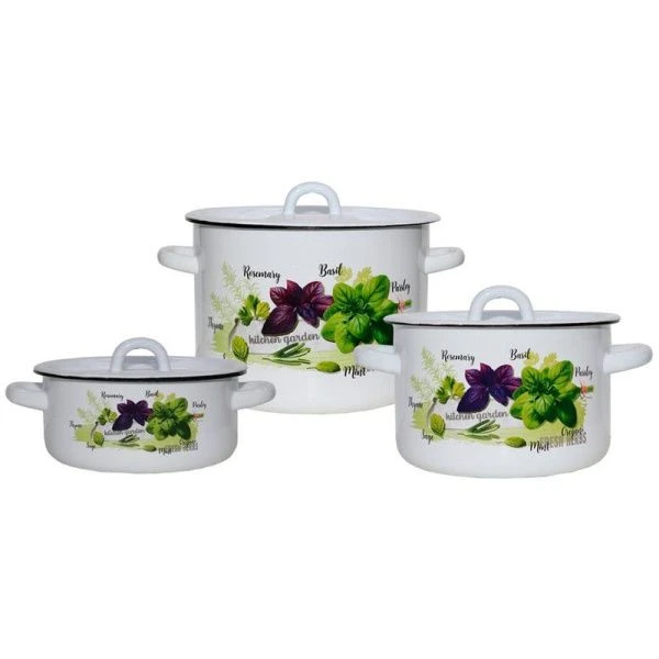 Набор посуды 3пр 2/3/4л эмаль БАЗИЛИК белый цилиндрический 4-324/4 (1) Набор посуды 3пр 2/3/4л эмаль БАЗИЛИК белый цилиндрический 4-324/4 (1)