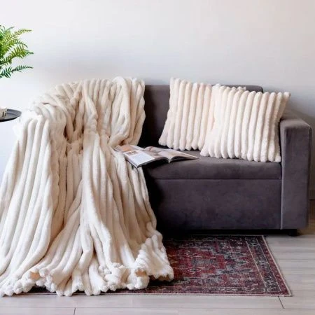 Наволочка декоративная 40*60см велсофт 300GSM полоска 2,5мм белая JC-17909 (50)