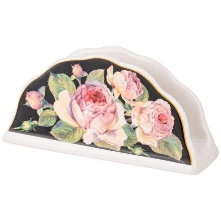 Салфетница 14*7см фарфор ВИНТАЖ.ПИОНЫ черная (48)