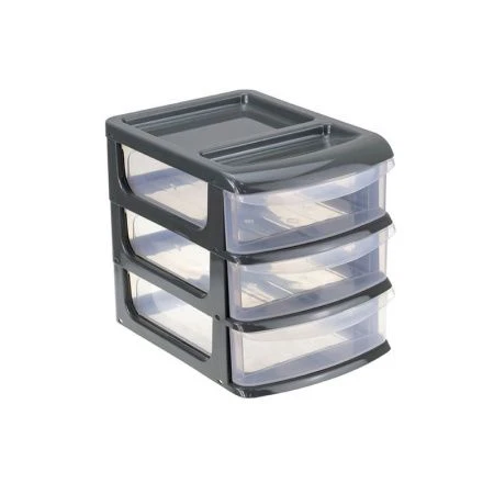 Мини комод большой 3-х секционный 25*28,6*35,5см пластик графитовый (3) ВЫВОД