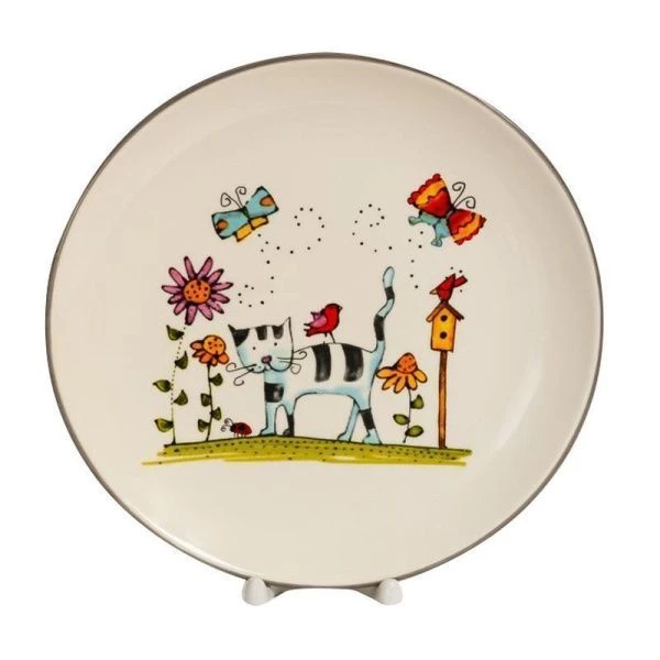 Блюдо 24см керамика ПОЛОСАТЫЙ КОТ круглое (12)