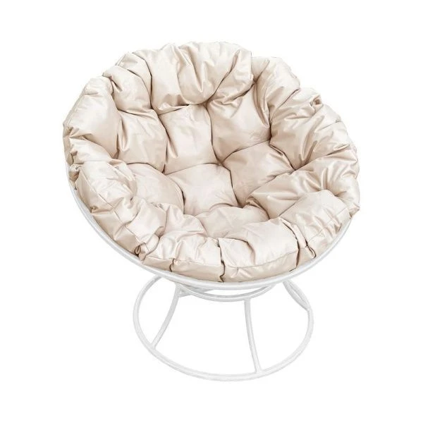 Кресло Папасан без ротанга металл белое, бежевая подушка 107*107*75см (max нагр. 150кг)
