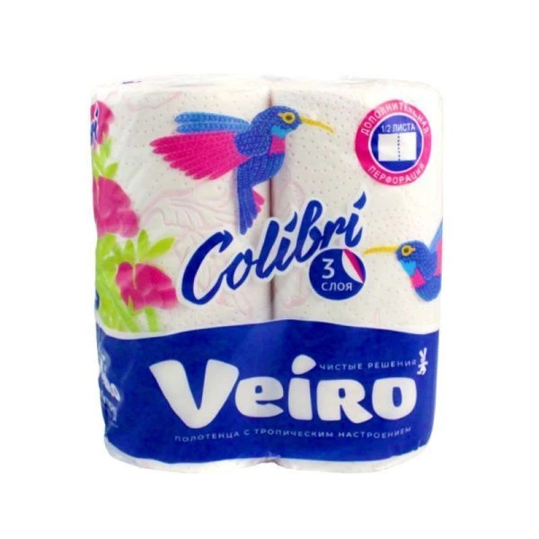 Полотенца бумажные 2шт 13,3м VEIRO COLIBRI 3-х слойная (10)