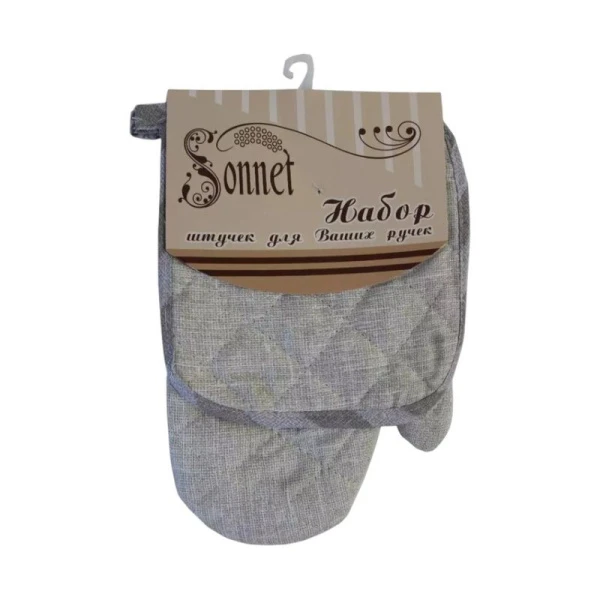 Кухонный набор 2пр (прихватка, рукавица) рогожка ЛЁН LeSonnet арт. 5