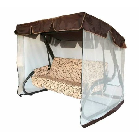 Качели садовые металл КАТРИН 3-х мест. (до 350кг) каркас корич., рис.бежевый 200*140*165см