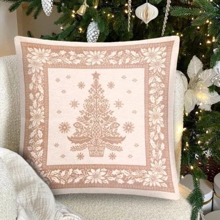 Наволочка декоративная новогодняя 45*45см гобелен НИДЕРЛАНДЫ бежевый орнамент серебряный люрекс
