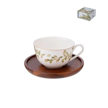 Чайный набор 2пр фарфор БЕРЁЗКИ на 1 персону 300мл на дер.блюдце подар.уп. (24)