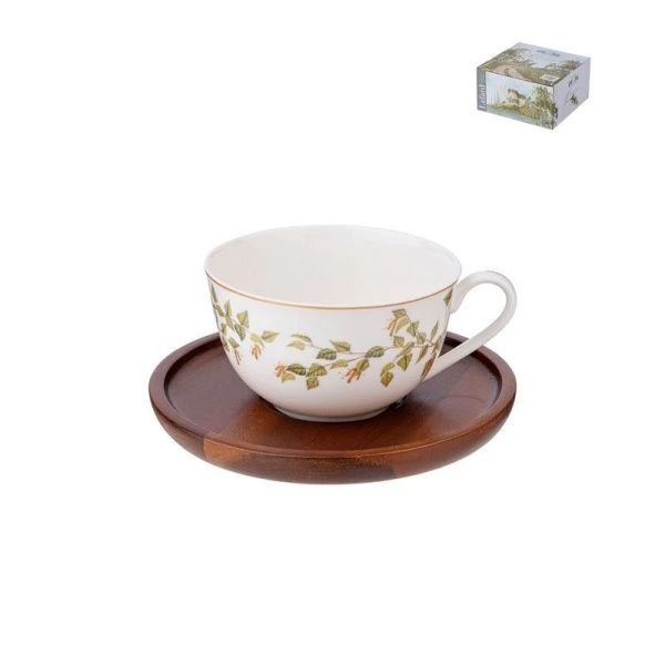 Чайный набор 2пр фарфор БЕРЁЗКИ на 1 персону 300мл на дер.блюдце подар.уп. (24)