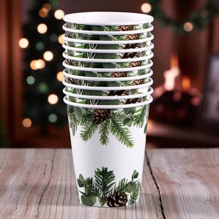 Стакан бумажный 250мл С Новым годом! еловые ветки (10)