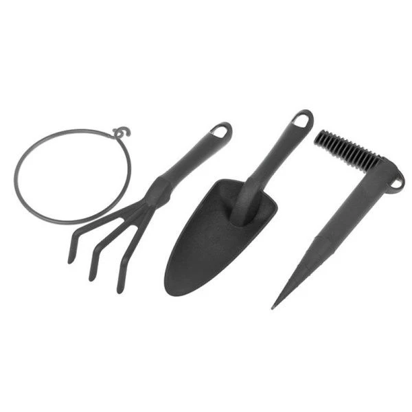 Набор садовых инструментов (совок для пересадки, грабельки, лункообразователь) пластик Черный (12)