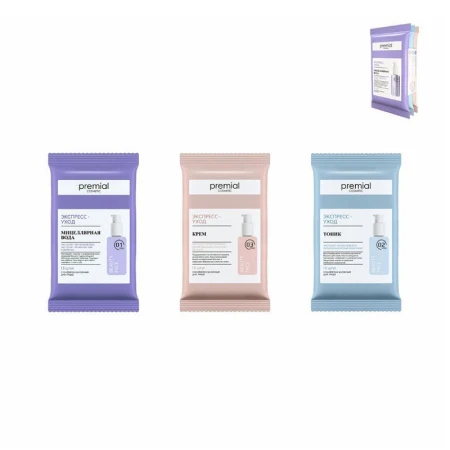 Влажные салфетки PREMIAL косметические 45шт. (3уп. по 15шт.) микс (16) ВЫВОД