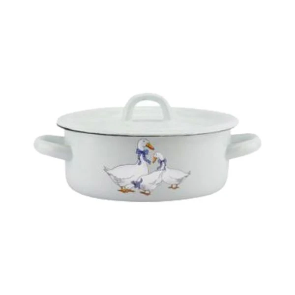 Кастрюля 1,5л эмаль ГУСИ белая с рис. 01-1608/4н (12)