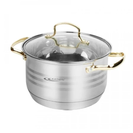 Кастрюля 5,5л нерж.сталь ЭЛИС ГОЛД стекл.крышка d24см h13,5см индукция KT22-d-24 (4)