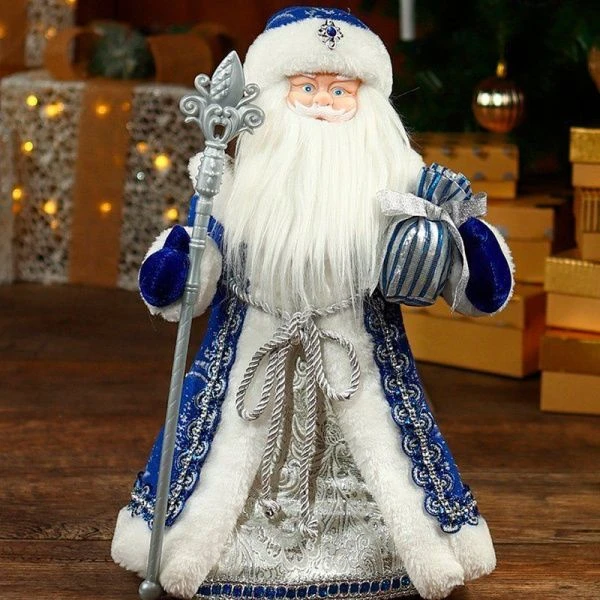 Дед Мороз в синей шубе, с мешком подарков, с мелодией, 40 см Т-6818