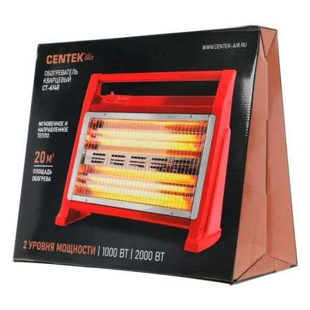 Обогреватель кварцевый Centek CT-6140, 2 уровня мощности 1000 Вт/2000 Вт, ЗАЩИТА ПРИ ОПРОКИДЫВАНИИ