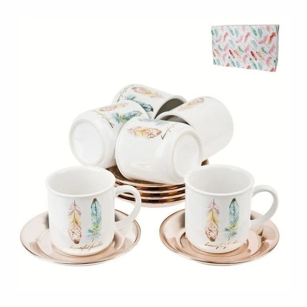 Чайный набор 12пр керамика ПЕРЬЯ на 6 персон 250мл подар.уп. (6)