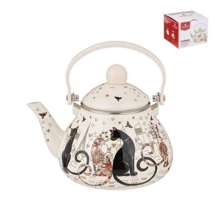 Чайник заварочный 1,3л эмаль ПАРИЖСКИЕ КОТЫ с нерж.фильтром (8)