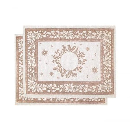 Салфетки новогодние набор 2шт 35*45см гобелен НИДЕРЛАНДЫ бежевый орнамент Венок серебряный люрекс