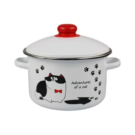 Кастрюля 2л эмаль КОТЫ белая с рис. 01-1610/4 (8)