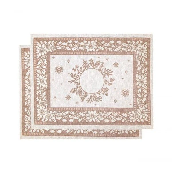 Салфетки новогодние набор 2шт 35*45см гобелен НИДЕРЛАНДЫ бежевый орнамент Венок серебряный люрекс