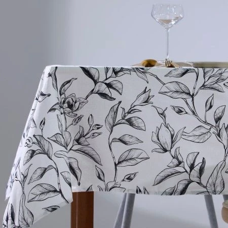 Скатерть 100%хлопок/рогожка 146*220см Plant leaves 164 г/м2