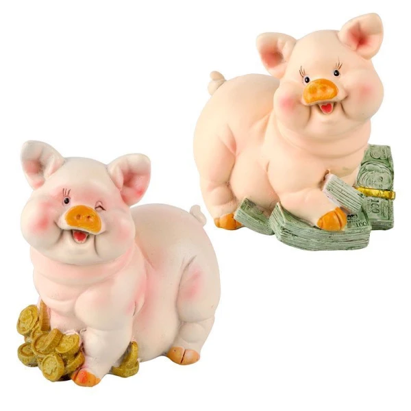 Копилка Свинья на деньгах полистоун 12,5*12*9см 2 вида 36602/JC-9891 (96)