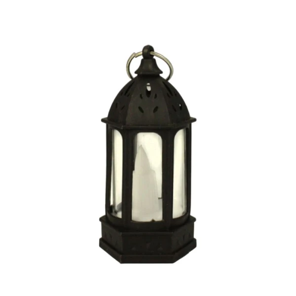 Фонарь светодиодный со свечой пластик 9*4*4см черный, работает от батареек JC-15157 (480)