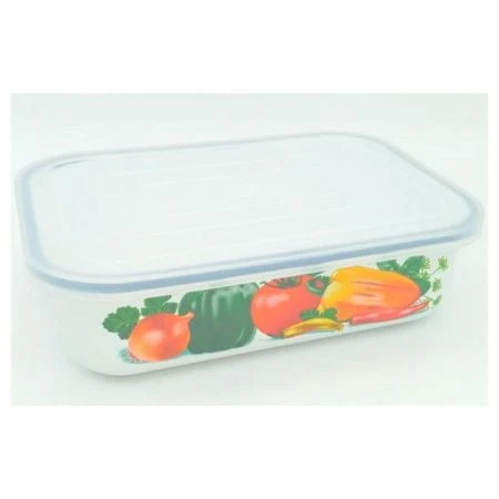 Лоток 1,5л эмаль ОСЕННИЙ УРОЖАЙ белый с пласт.крышкой с рис. 42504-082/4.03 (9)