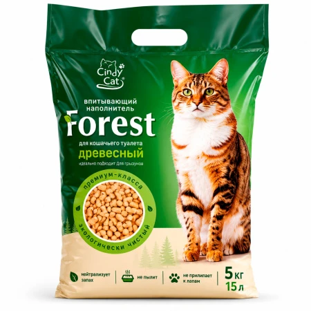Наполнитель древесный для кошачьего туалета CindyCat 5кг (15л) (1)