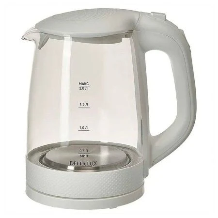 Чайник электрический 2л стекло 2200Вт DELTA LUX DL-1058W белый (8)