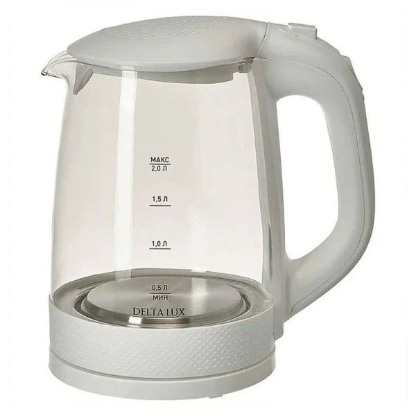 Чайник электрический 2л стекло 2200Вт DELTA LUX DL-1058W белый (8)
