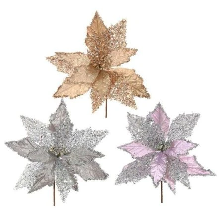 Декор новогодний Цветок Пуансеттия золото/серебро/фиолетовый 33*33*47см, 3 вида (60/180)