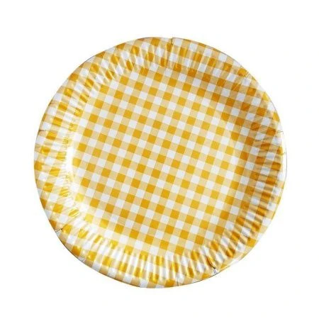 Тарелка бумажная 23см (набор 6шт.) КЛЕТКА желтая (55)