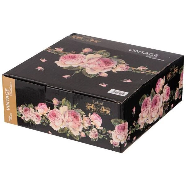 Бульонница с блюдцем 450мл фарфор ВИНТАЖ.ПИОНЫ черная (24)