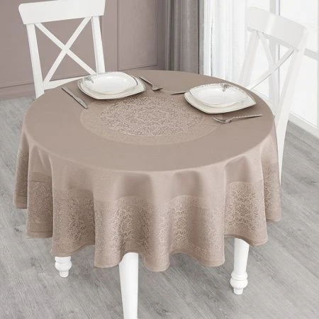Скатерть 160см жаккард водонепроницаемый круглая Karna DARVIN (Кофейный)