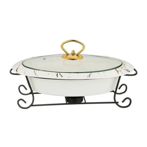 Мармит 950мл фарфор овальный (1 свеча, стекл.крышка, мет.подставка) FANTASY 29*19*10см (6)