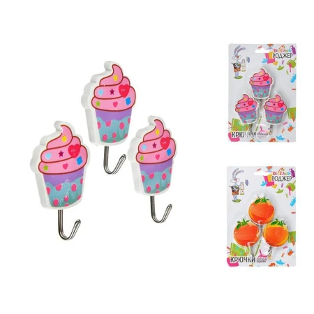 яяяНабор крючков пластик 3шт. самоклеящихся Идиллия, 2 дизайна, на блистере (10/160)