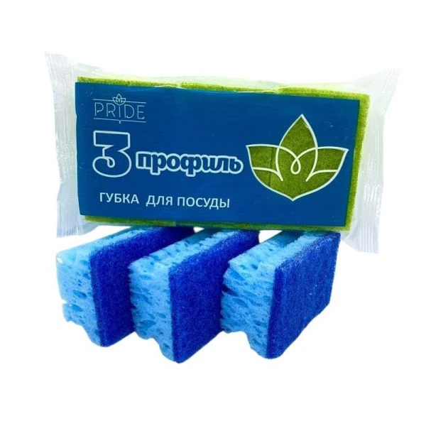 Губка для посуды 3шт поролон ПРОФИЛЬ-3 с чистящим слоем (30)