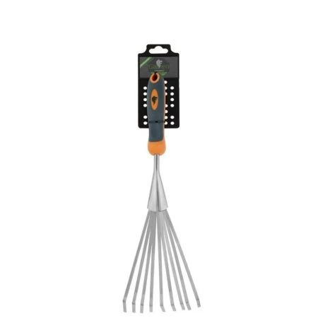 Грабли веерные цветочные пластинчатые 9 зубьев 29,5см нерж.сталь ручка полипропилен LE-02 (25)