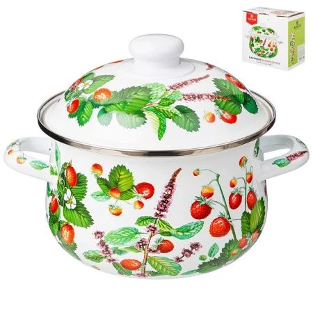 Кастрюля 2л эмаль ФРУКТОВАЯ КОРЗИНА с крышкой 18см выс.11см (6)