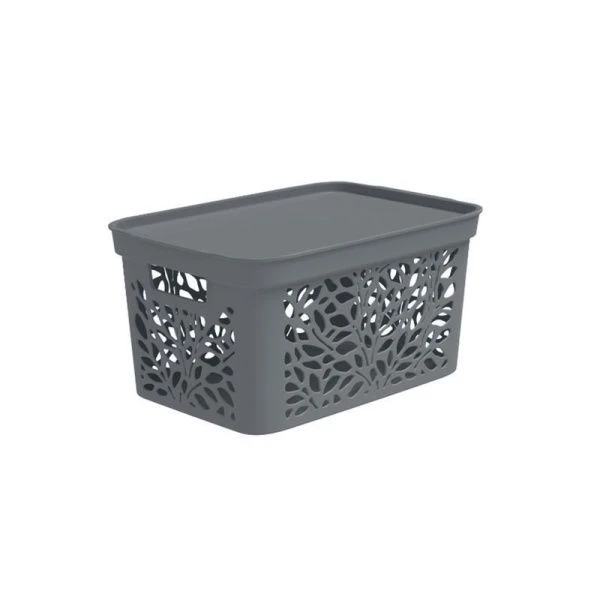 Корзинка 18л 405*275*207мм пластик Leaves серый с крышкой (11)