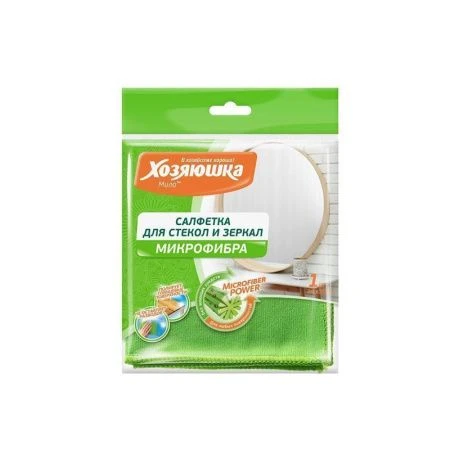 Салфетка 30*30см микрофибра ХОЗЯЮШКА Мила для стекол и зеркал КС-05 (80)