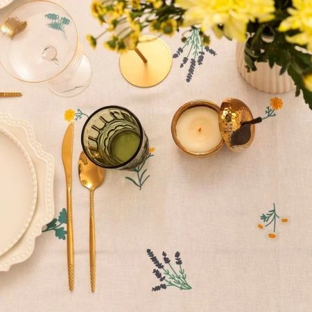 Скатерть 100%хлопок/рогожка 146*220+/-2см Полевые цветочки 176 г/м2