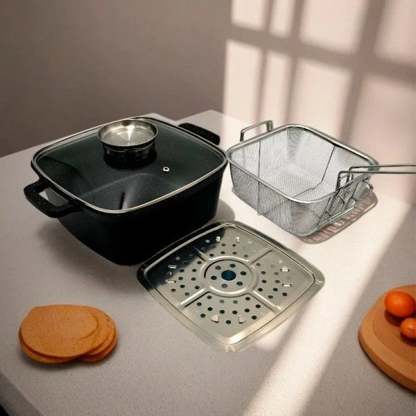 Кастрюля-фритюр 24см ал с АП стекл.крышка Black Marble (6)