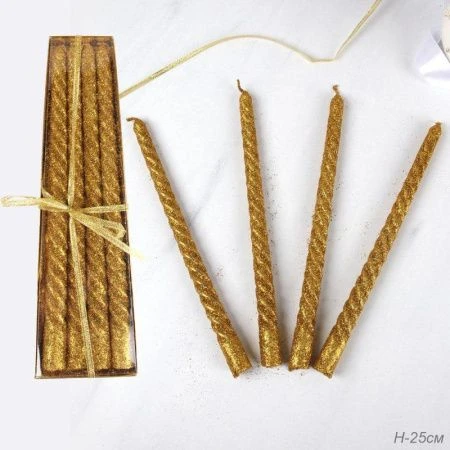 Набор свечей парафин 4шт. 25см витые золото BG-2 (120)