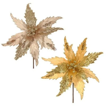 Декор новогодний Цветок Пуансеттия золото/беж 32*32*49см, 2 вида (60/360)